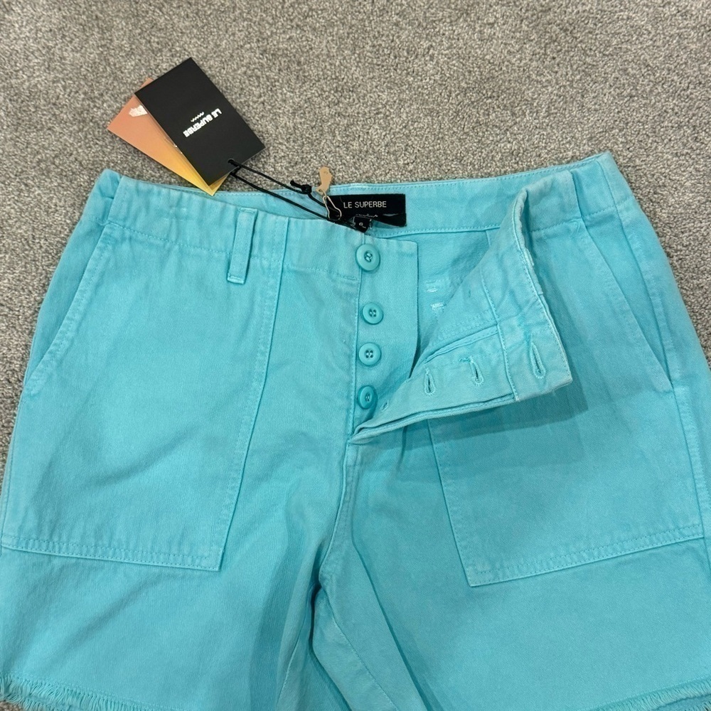 Le Superbe Women's Blue 100% Cotton Beach Crawler Cutoff Jean Shorts Size 6 NWT - Picture 12 of 12